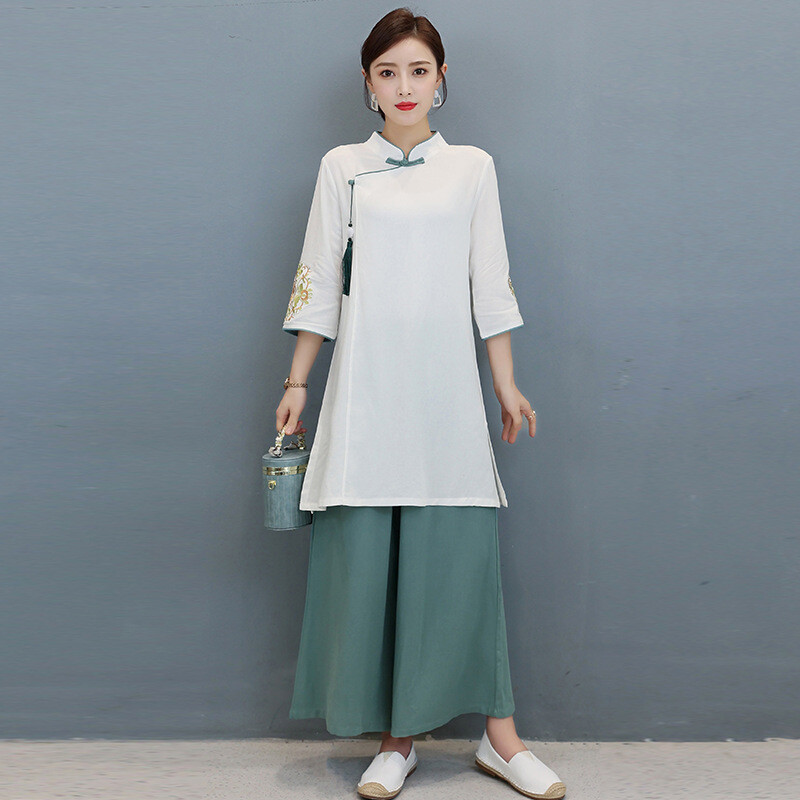 Womens Casual Cotton Linen Yoga Tai Chi Sets Uniform Martial Arts Kung Fu Suit