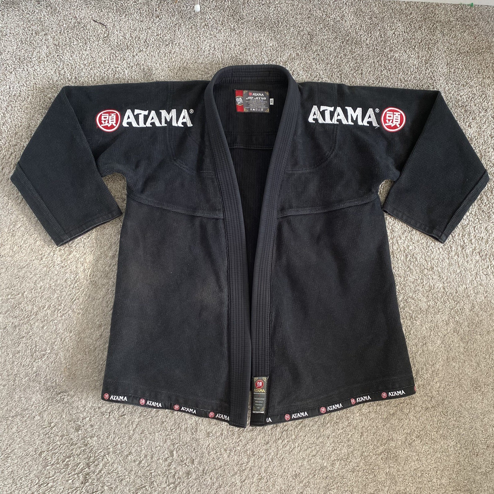 Vtg Atama Jiu-Jitsu Kimono Gi Top Black Cotton Made in Brazil Size A3 BJJ Jacket