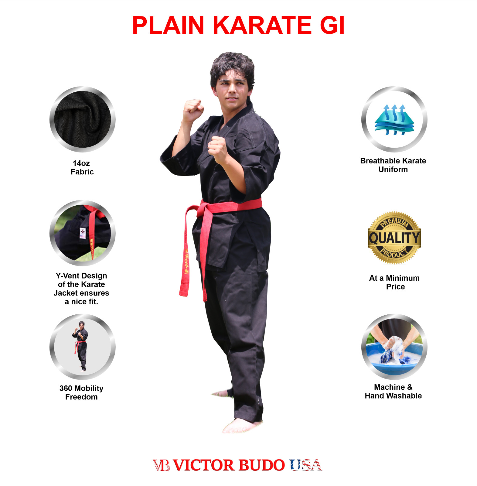 Karate Gi Uniform 14oz Martial Arts Suit for Training Competition Black
