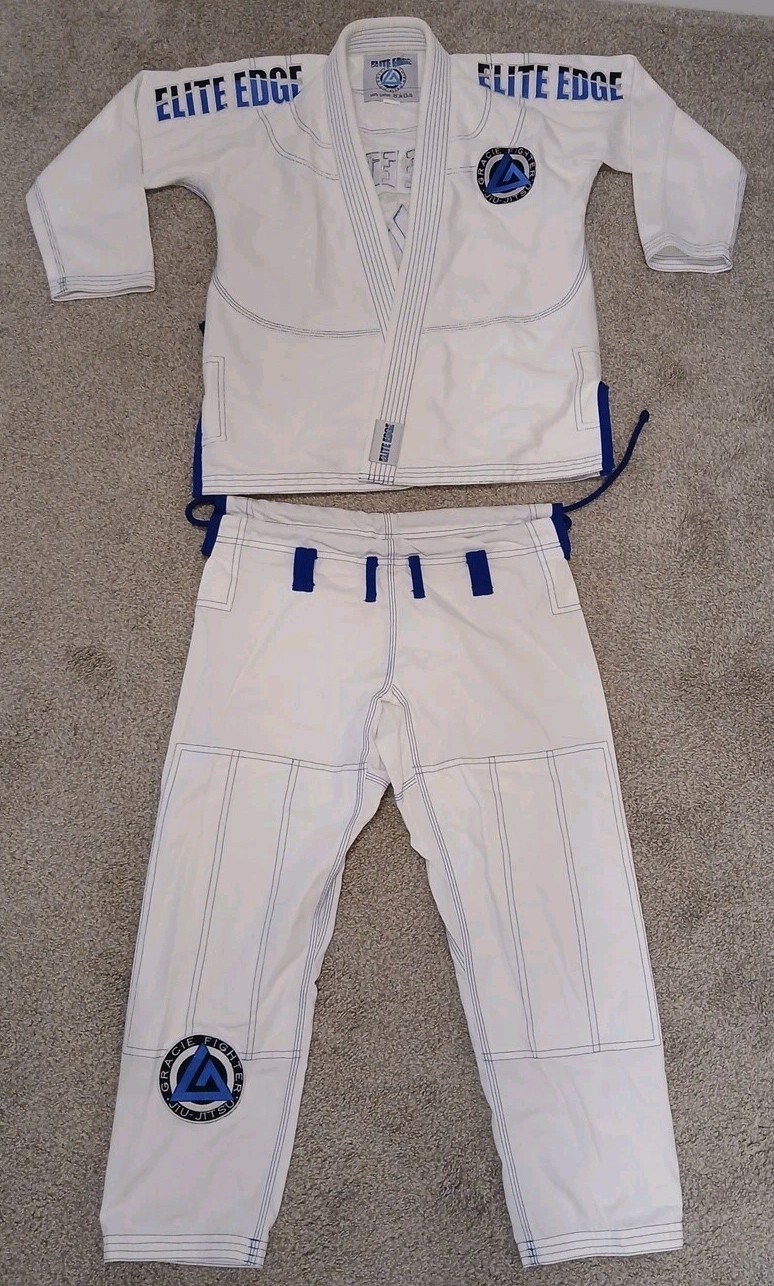 *NICE* TEAM Gracie Fighter JIU JITSU Complete White Martial Arts MMA Size A-0