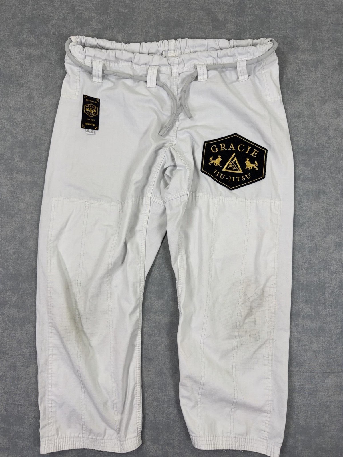Gracie Jiu-Jitsu BJJ Gi Pants A2 Medium White Mens Adult Jiu-Jitsu 100% Cotton