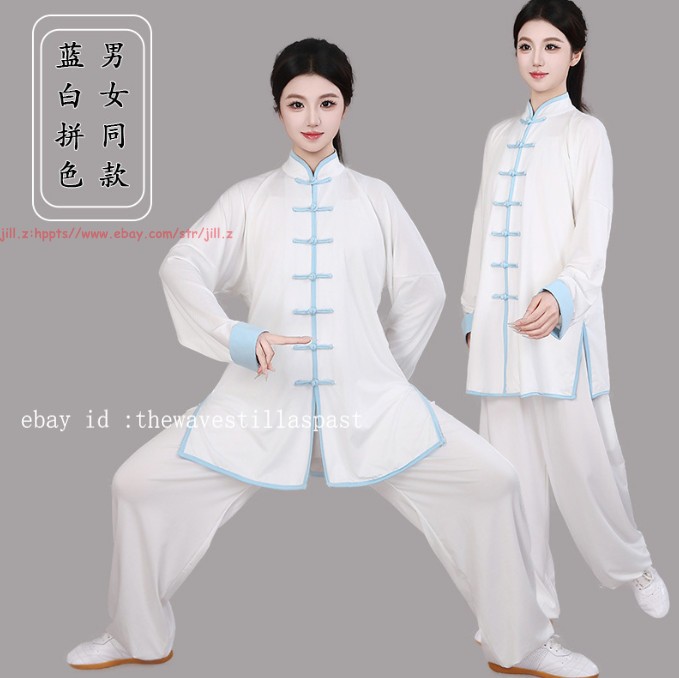 Men Women Milk Silk Chinese Tai Chi Suit Unisex Morning Exercise Kung Fu Uniform