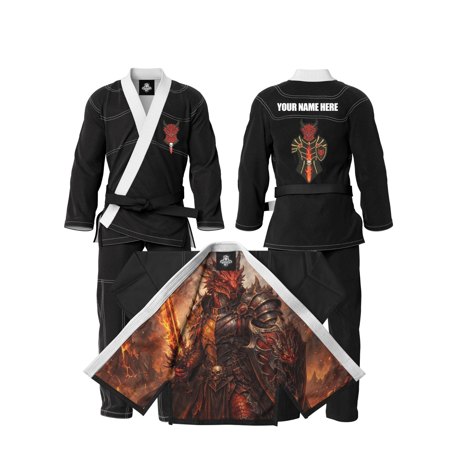 Black Custom BJJ Gi For Men | Personalized Jiu Jitsu Uniform With Inner Artwork