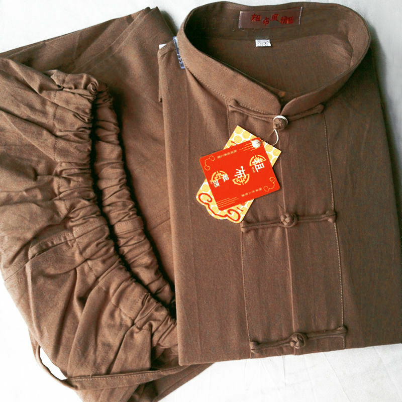 Mens 2 Piece Chinese Kung Fu Suit Shirts Pants Martial Arts Frog Button Top
