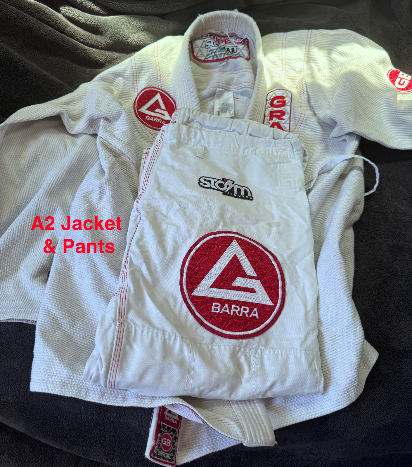 2 Gracie Barra gi Size A2 Plus 2 extra Jacket(A2) and Pants (A3) AND 4 RGs
