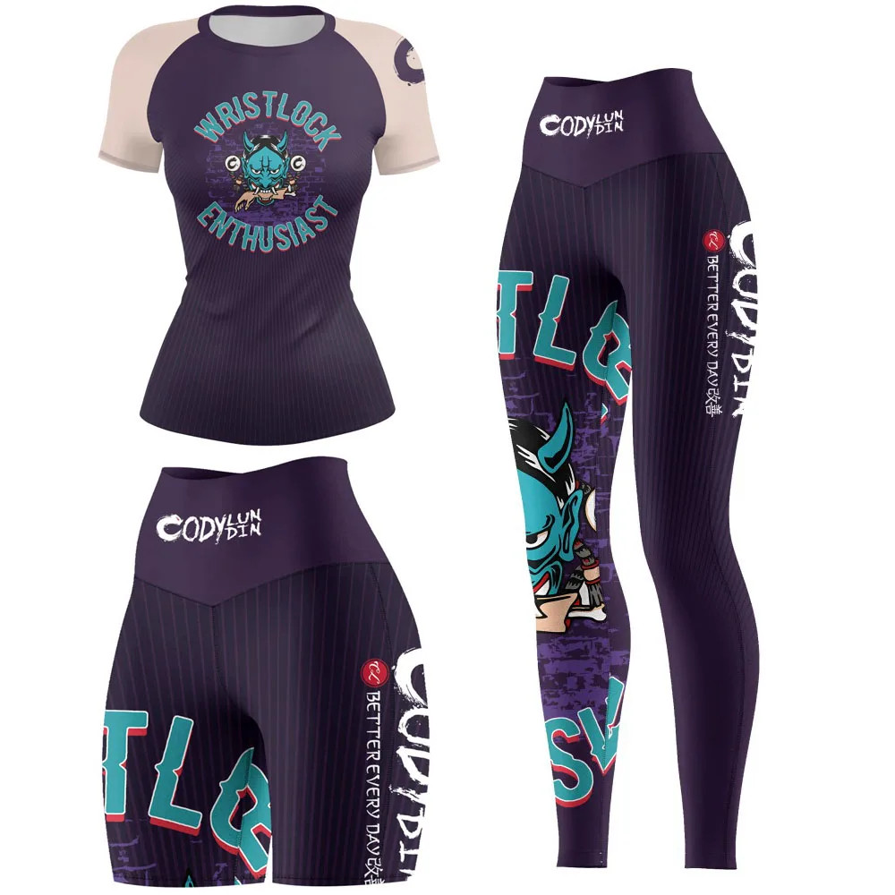 Women’s MMA BJJ Training Shorts Sets Rashguard Gym Jiu-Jitsu Wristlock No Gi