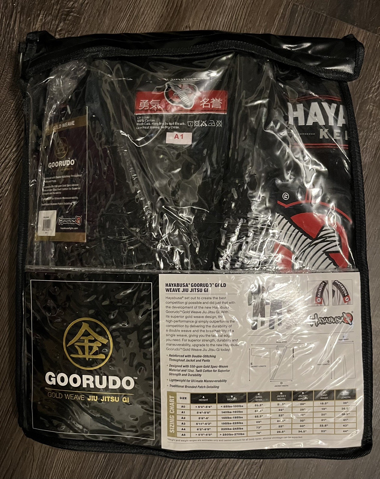 New Hayabusa Men’s Goorudo 3 Gold Weave Jiu Jitsu GI Black Size A1