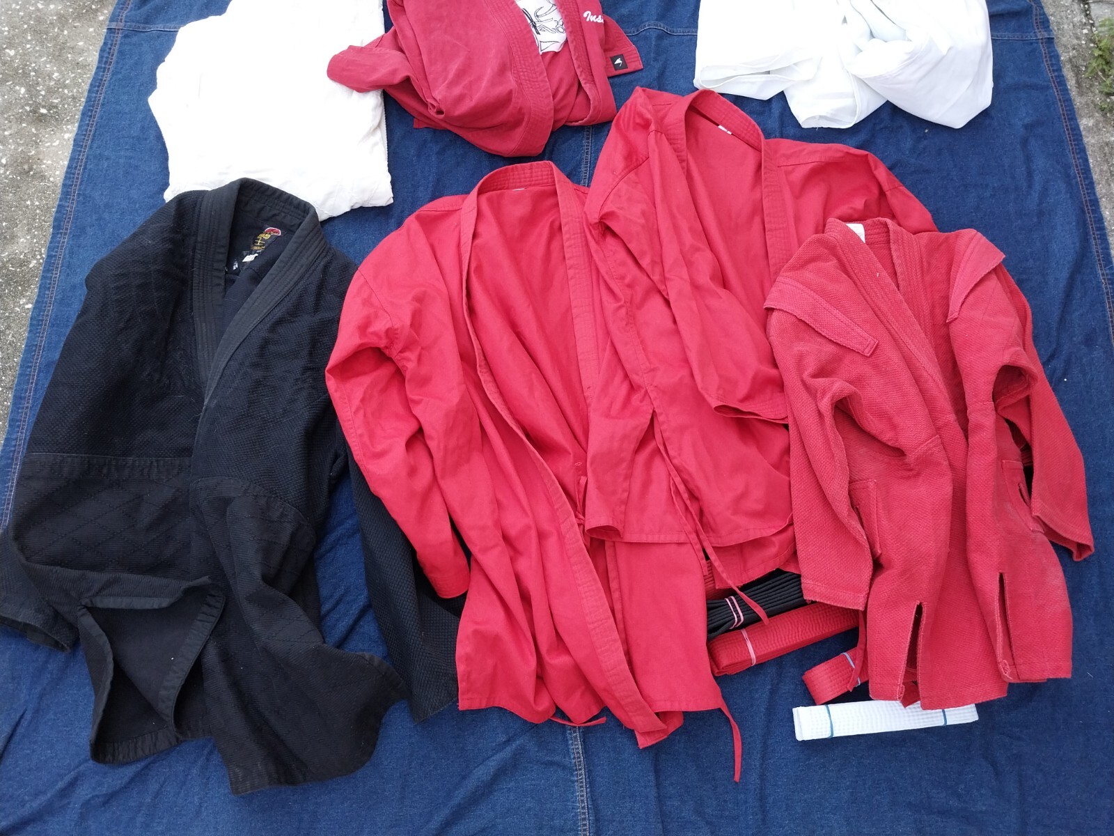 Lot Of 16 Martial Arts Clothing Brazilian GI Jackets Judo Jiu Jitsu Belts Ect.