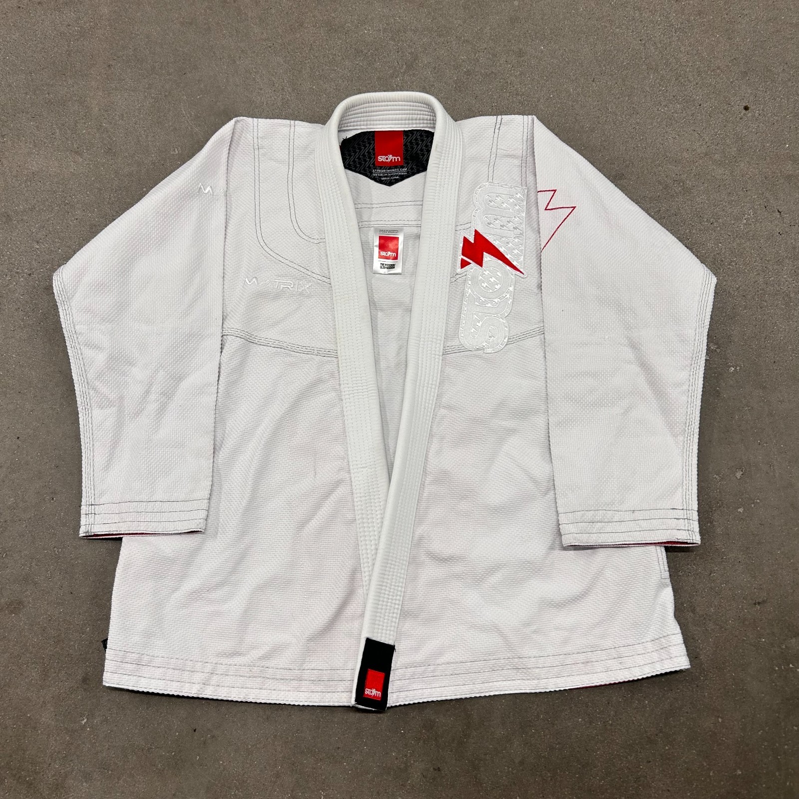 Storm Kimonos Matrix BJJ Gi A2 Brazilian Jiu Jitsu Jacket Mens White Open Front