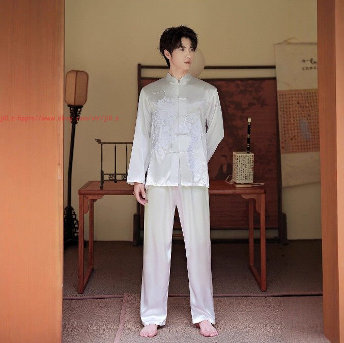 Tang Suit Men Hanfu Chinese Traditional Kung Fu Tai Chi Uniform Shirt and Pants