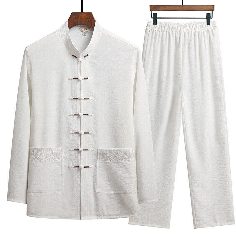 Men Chinese Tang Suit Tai Chi Set Kung Fu Long Sleeve Shirt and Pant Uniform