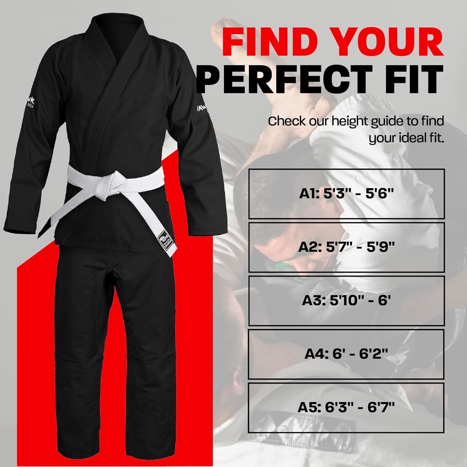 IBJJF Legal Hawk Sports BJJ Gi – Tailored Fit, Lightweight for Training, A2 Size