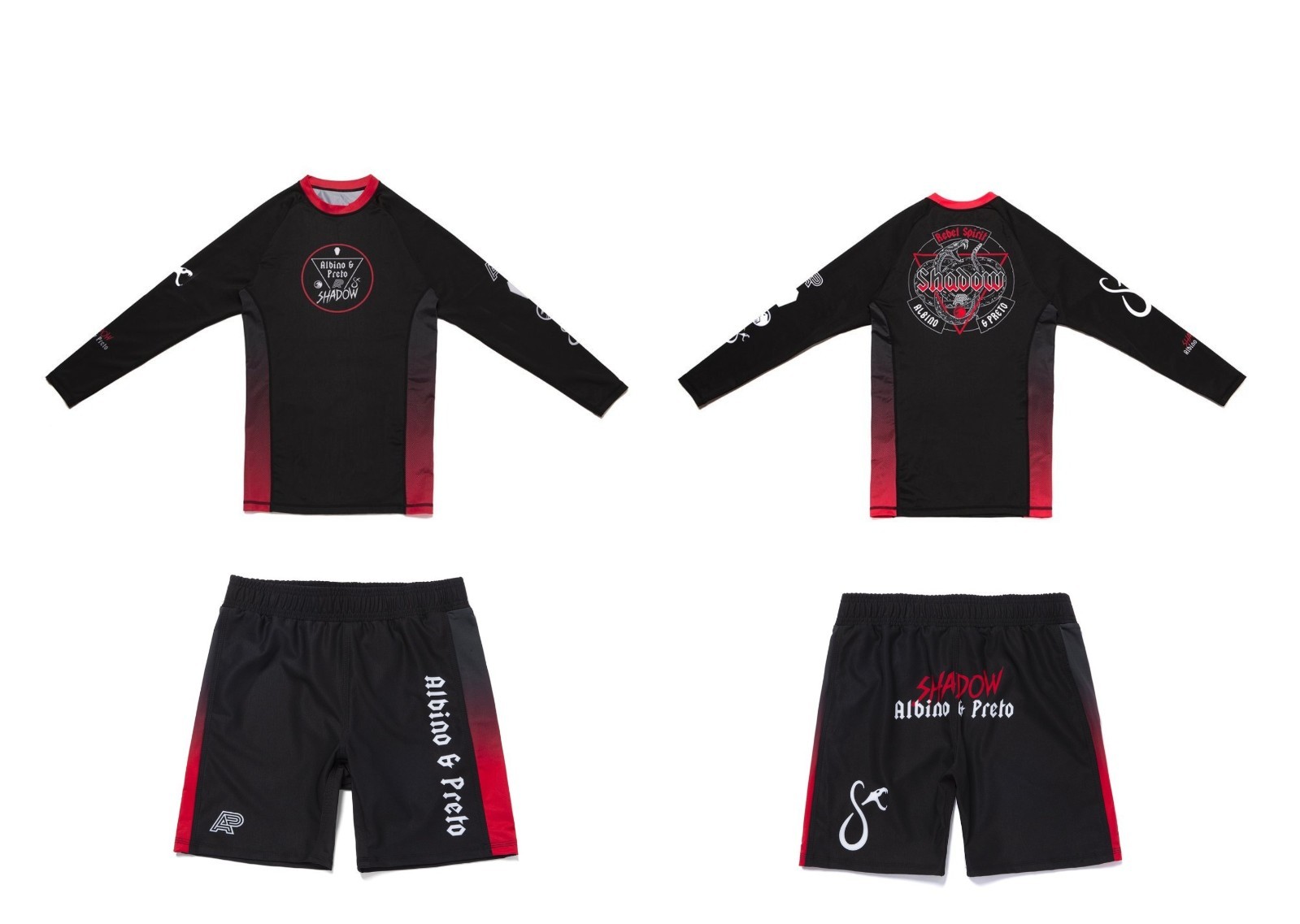 Albino and Preto X Shadow Conspiracy Rash Guard LS & Fitted Short Bjj Uniform