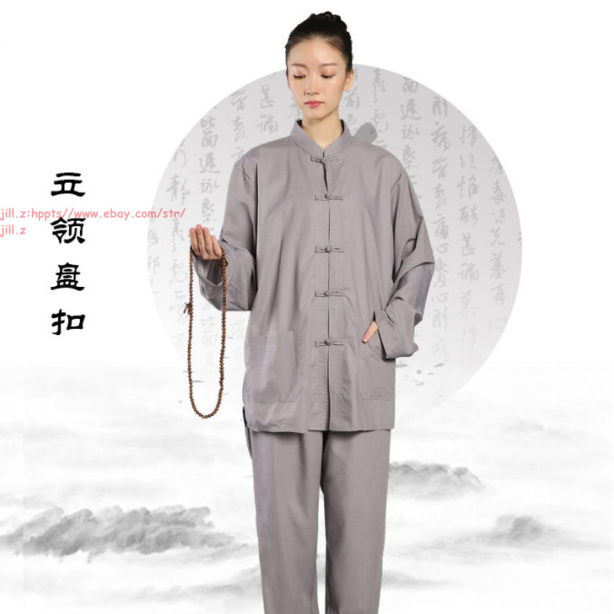New Unisex Suits Buddhist Monk Religion Clothing Sets Lay Shirt+Pant Uniforms