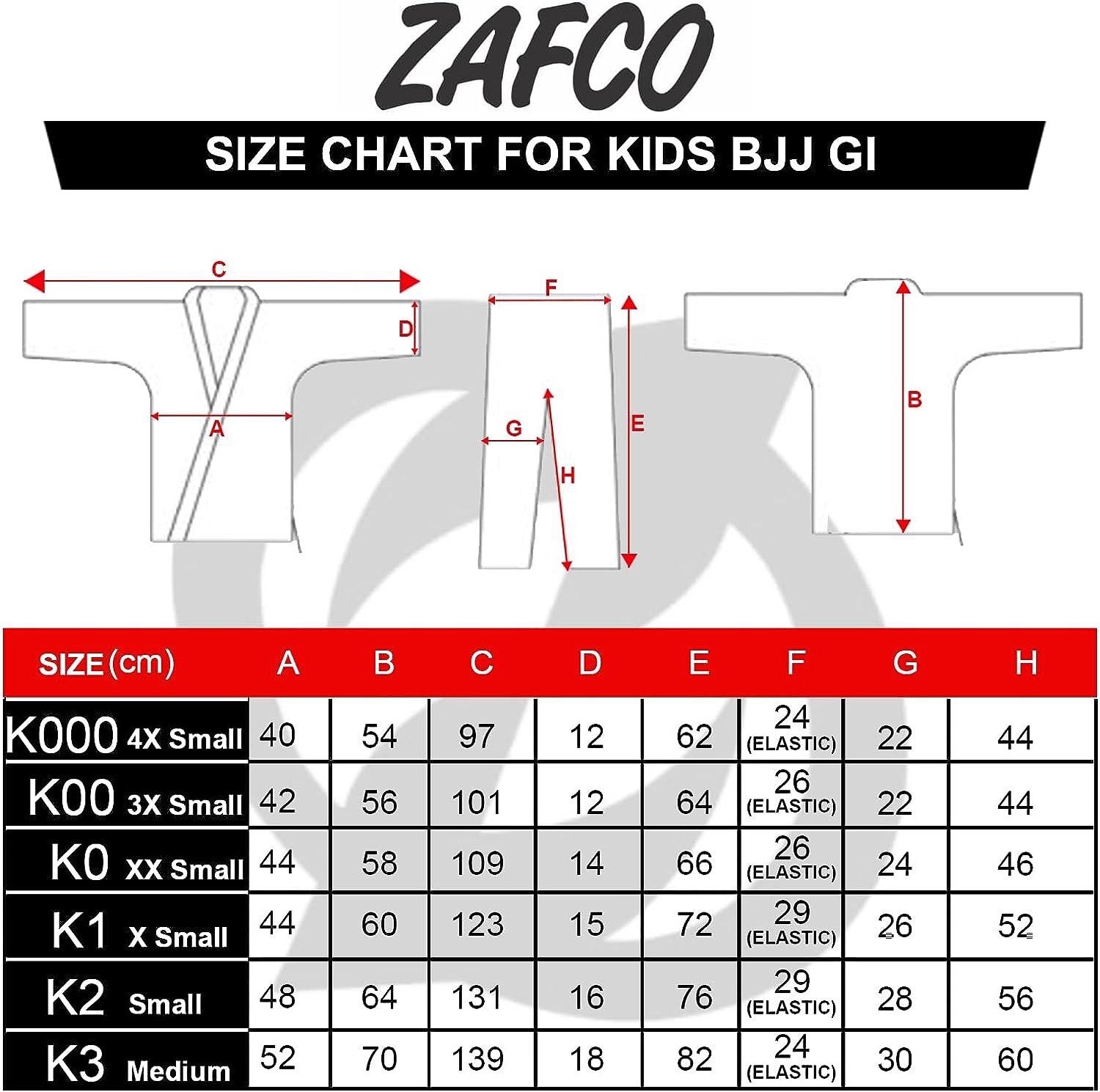 ZAFCO Kids BJJ Gi Size K-000 Navy Blue with White Belt