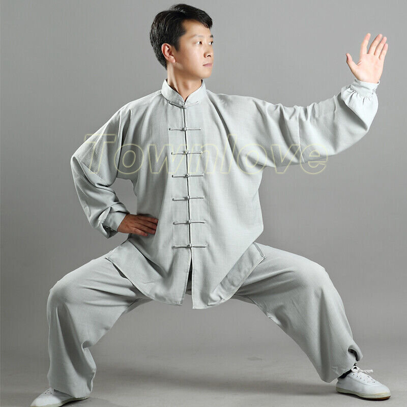 Men Women Kung Fu Apparel Tai Chi Suit Cotton Linen Shirt & Pants Wushu Uniform