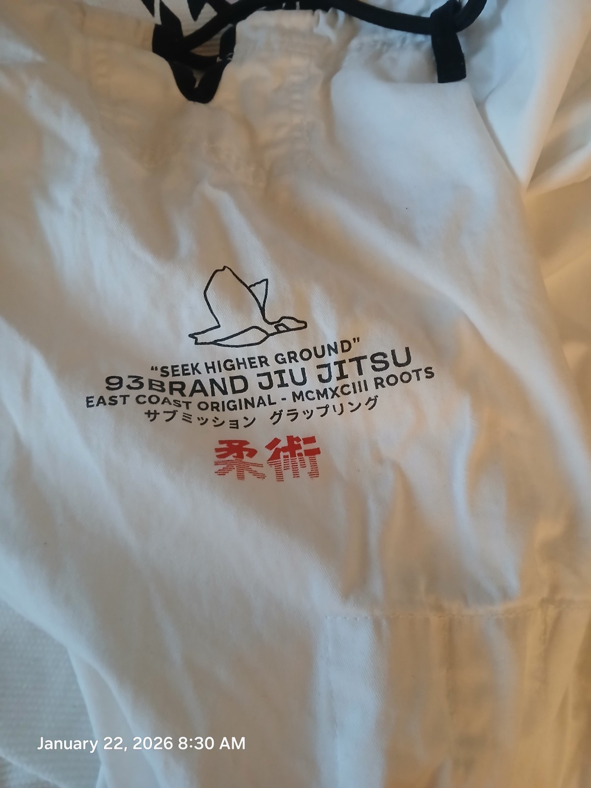93 Brand jiu jitsu hooks classic V1 Oswego Jiu Jitsu branded with Gold BJJ belt