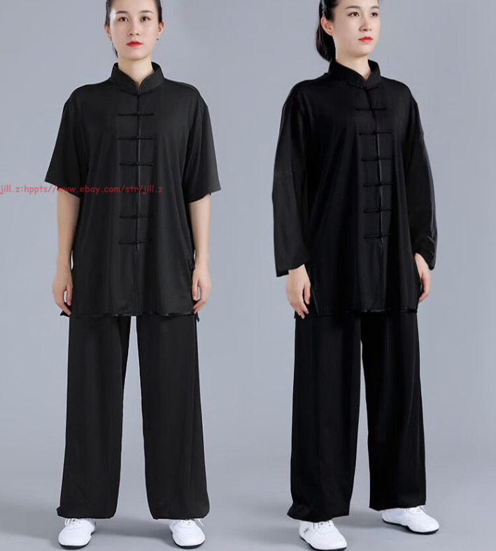 Men Women Milk Silk Chinese Tai Chi Suit Unisex Morning
