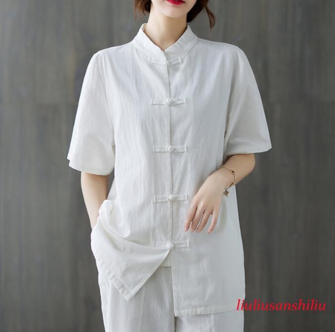New Women’s Tai Chi Yoga Outfits Set Top+pants Martial Arts Kung Fu Linen Suit