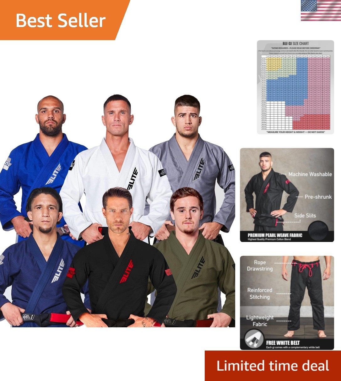 BJJ GI for Men IBJJF Kimono BJJ Jiujitsu GIS W/Preshrunk Fabric & Free Belt S…