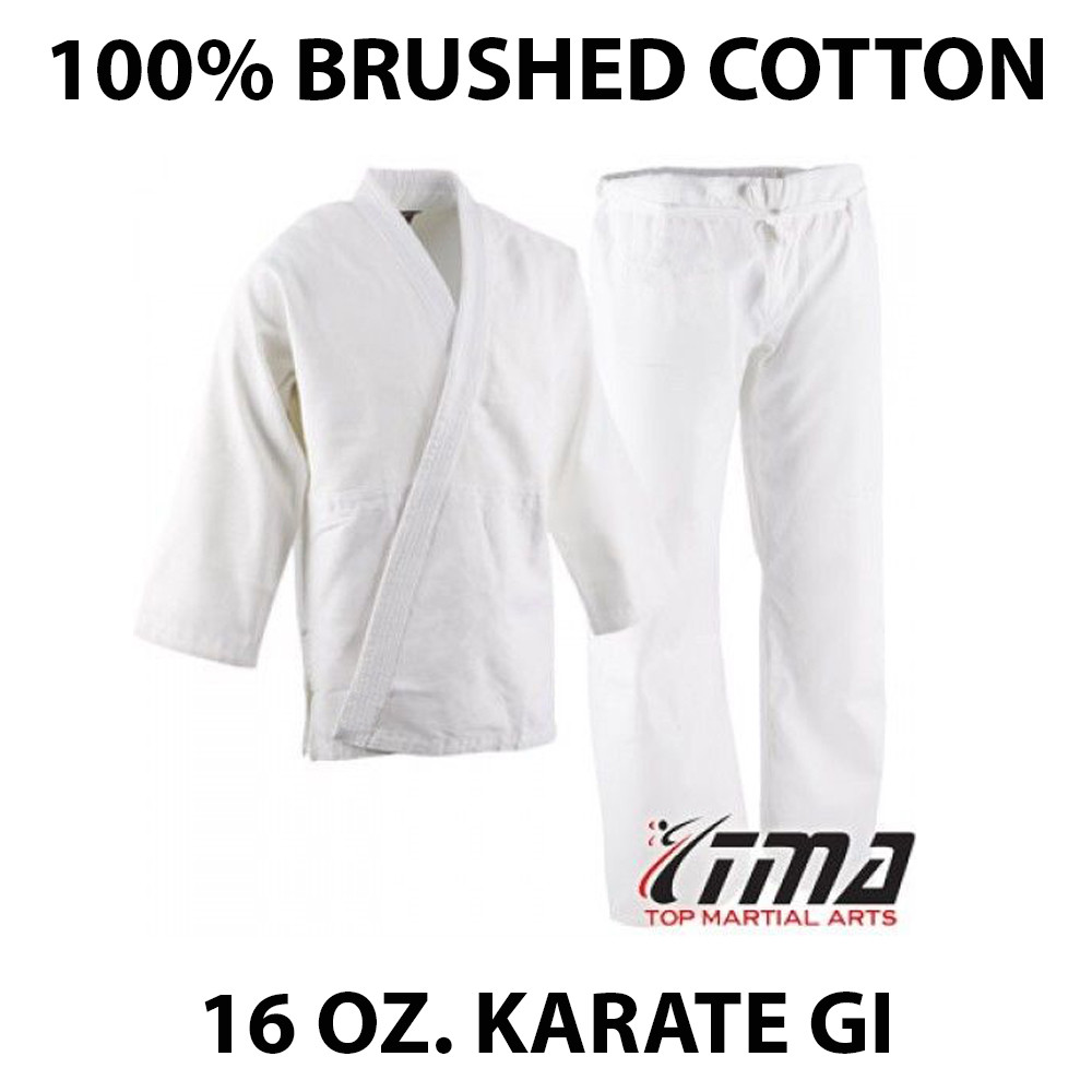 Size 5&6 WHITE 16 Oz. Gi Made of 100% Brushed Cotton Heavy Weight Karate Uniform