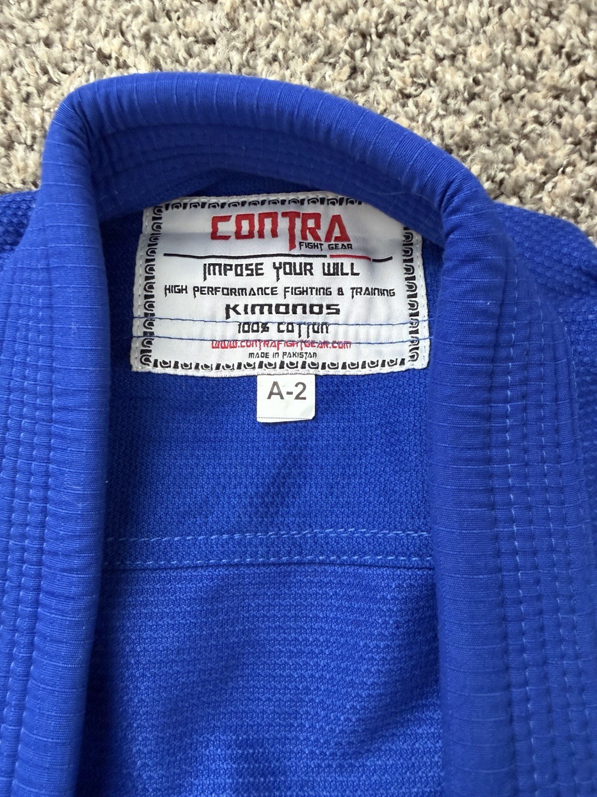 Contra Fight Gear Blue Jiu-Jitsu Gi A-2 Impose Your Will 100% Cotton White Belt
