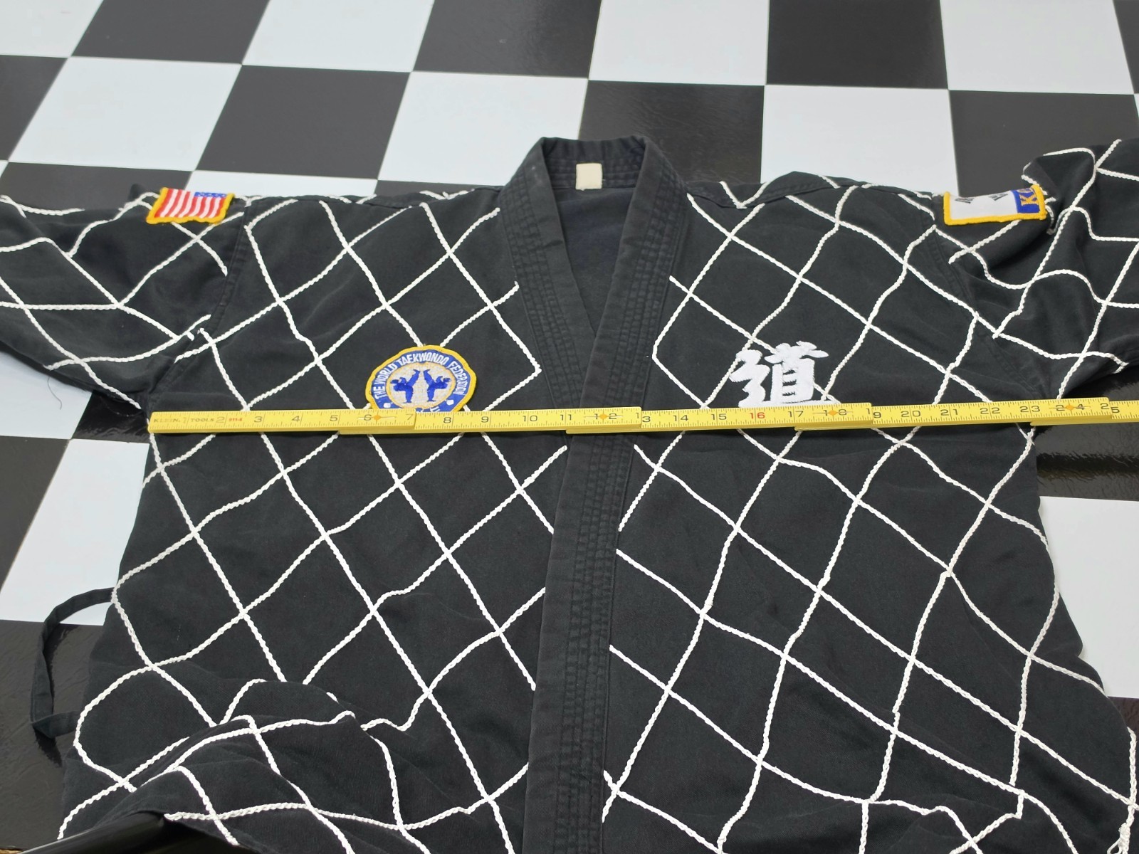Vintage Taekwondo Jacket Black Belt Korea USA Patches Martial Arts Uniform