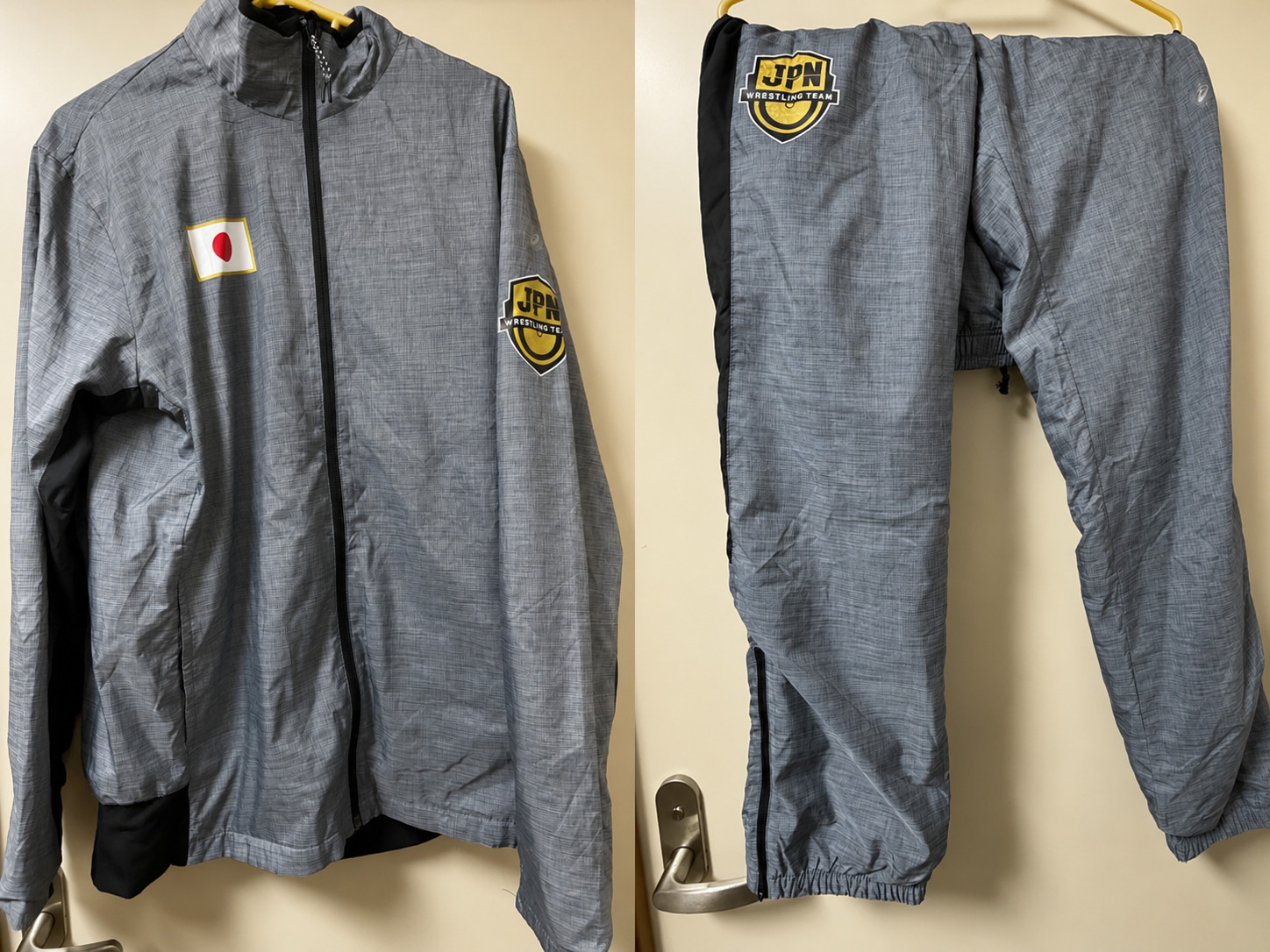 ASICS Japan Wrestling Team Tracksuit Jacket Pants Set 3XL Gray Training Suit JPN