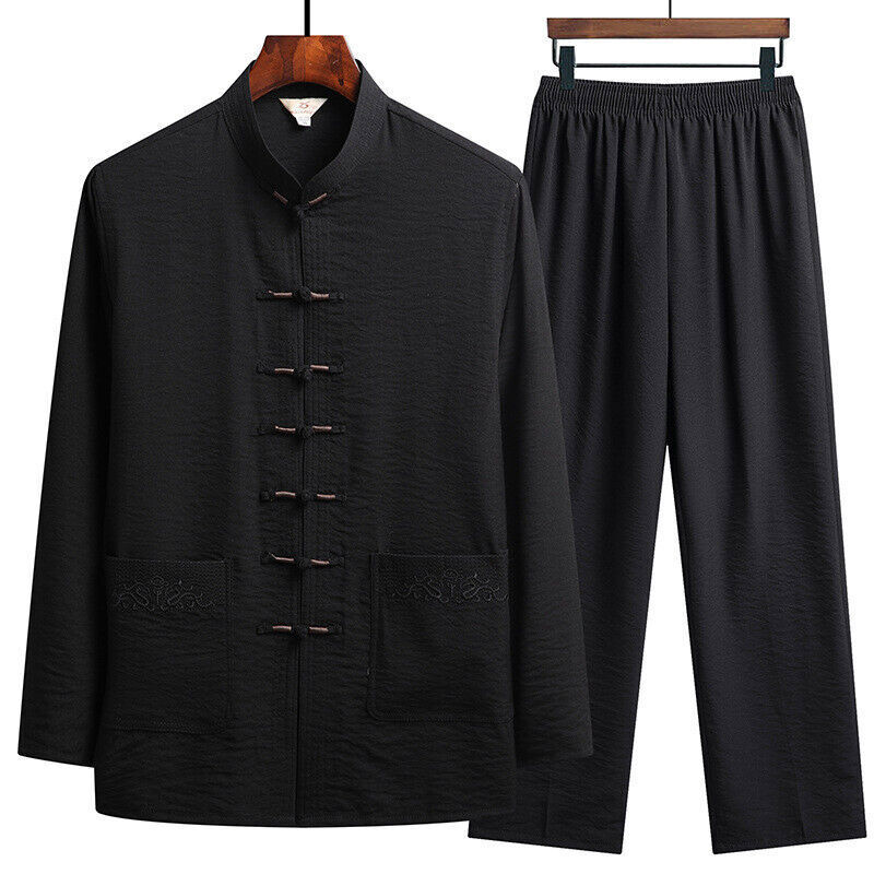 Men Chinese Tang Suit Tai Chi Set Kung Fu Long Sleeve Shirt and Pant Uniform