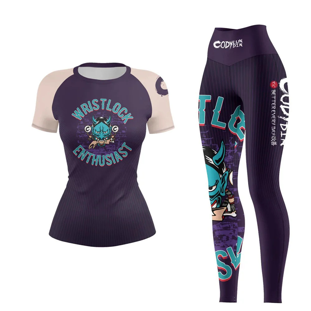 Women’s MMA BJJ Training Shorts Sets Rashguard Gym Jiu-Jitsu Wristlock No Gi
