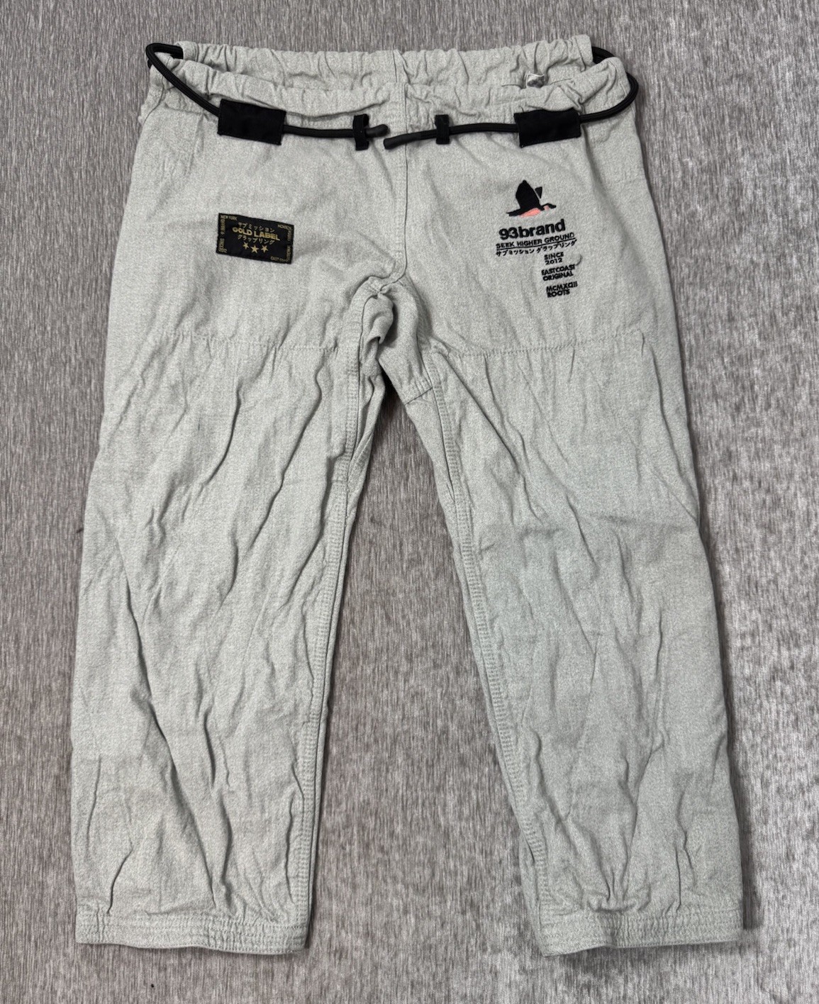 93 Brand Pants Adult A00 Gray Jiu Jitsu Cotton Martial Arts Gold Label MMA
