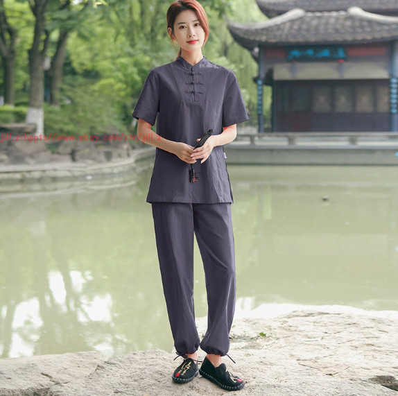 Women Men Cotton Linen Tai Chi Kung Fu Suit Morning Exercise yoga Clothing Sets