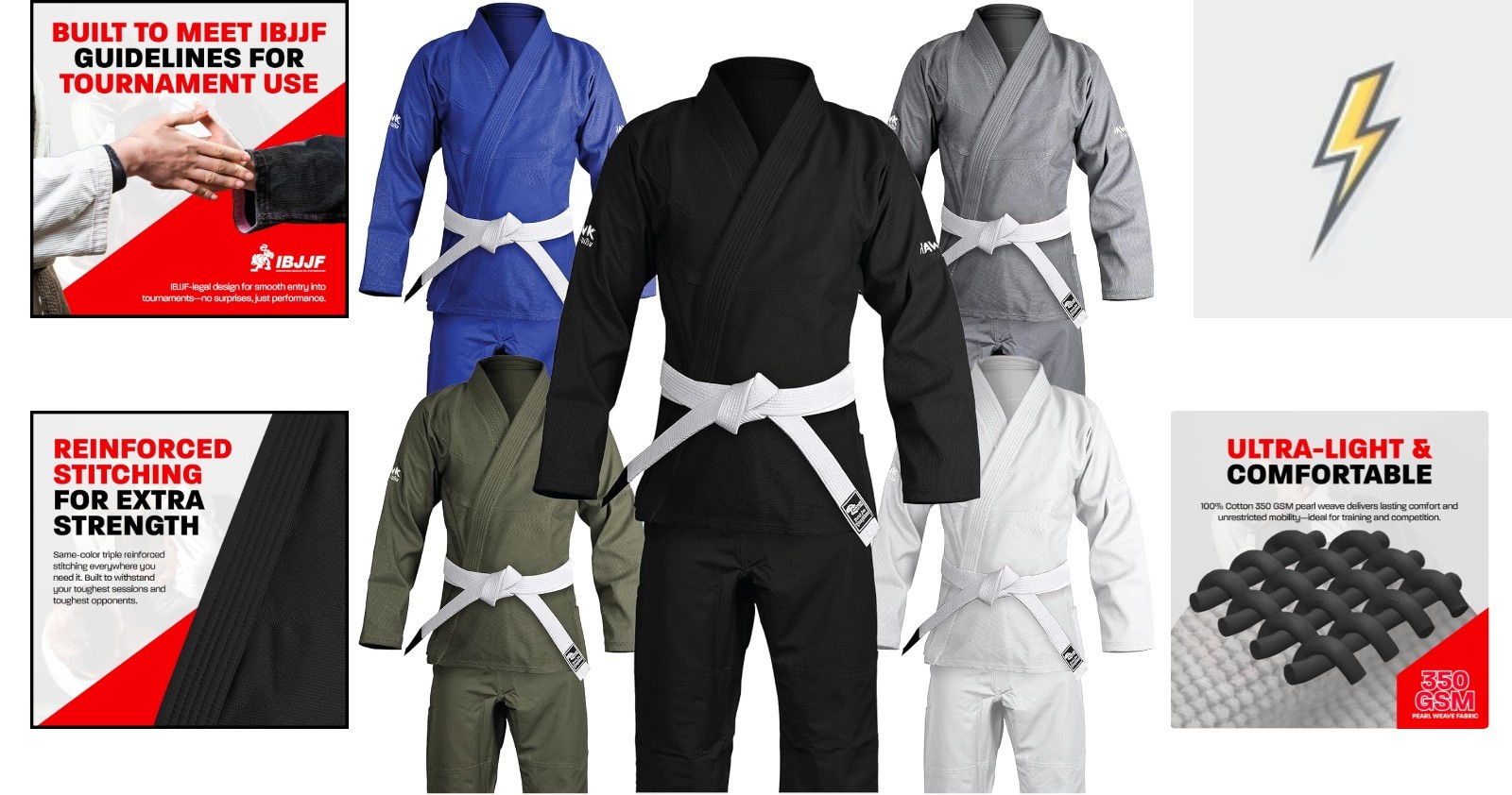 IBJJF Legal Hawk Sports BJJ Gi – Tailored Fit, Lightweight for Training, A2 Size