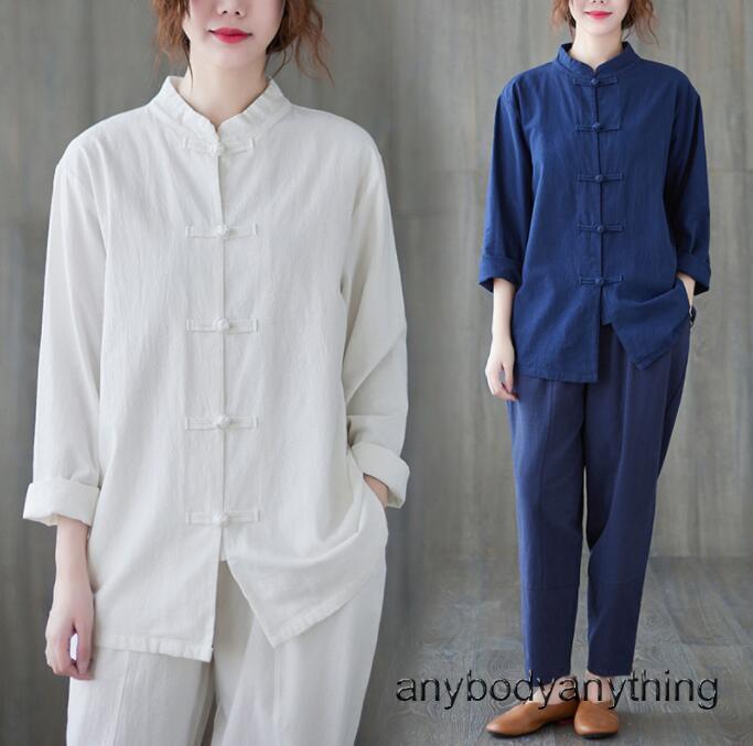 New Women’s Tai Chi Yoga Outfits Set Top+pants Martial Arts Kung Fu Linen Suit