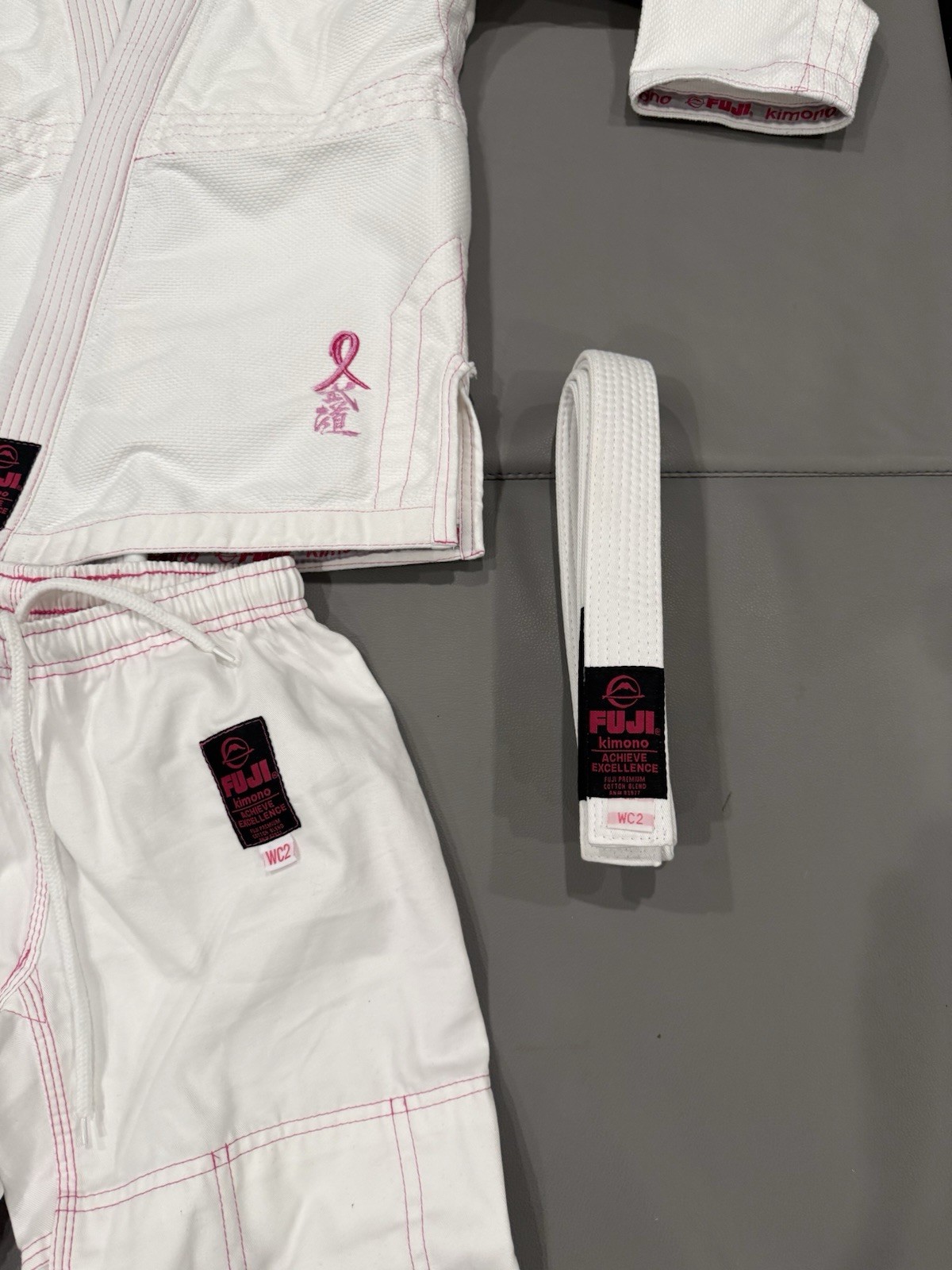 Fuji Girls Brazilian Jiu-Jitsu BJJ Gi Uniform Set White/Pink WC2 With White Belt