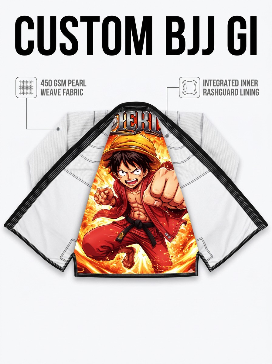 Competition White BJJ Gi | Custom Inner Artwork | 450 GSM Pearl Weave | 10 oz Pa