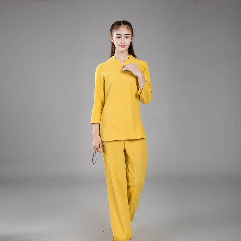 Women’s Tai Chi Outfits Top+Pants Martial Arts Kung Fu Yoga Uniform Linen Sports