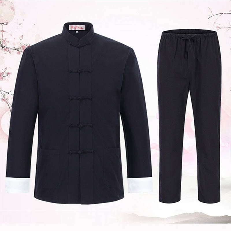 2PCS Mens Traditional Chinese Tang Suit Coat Pants Kung Fu Wingchun Uniform New