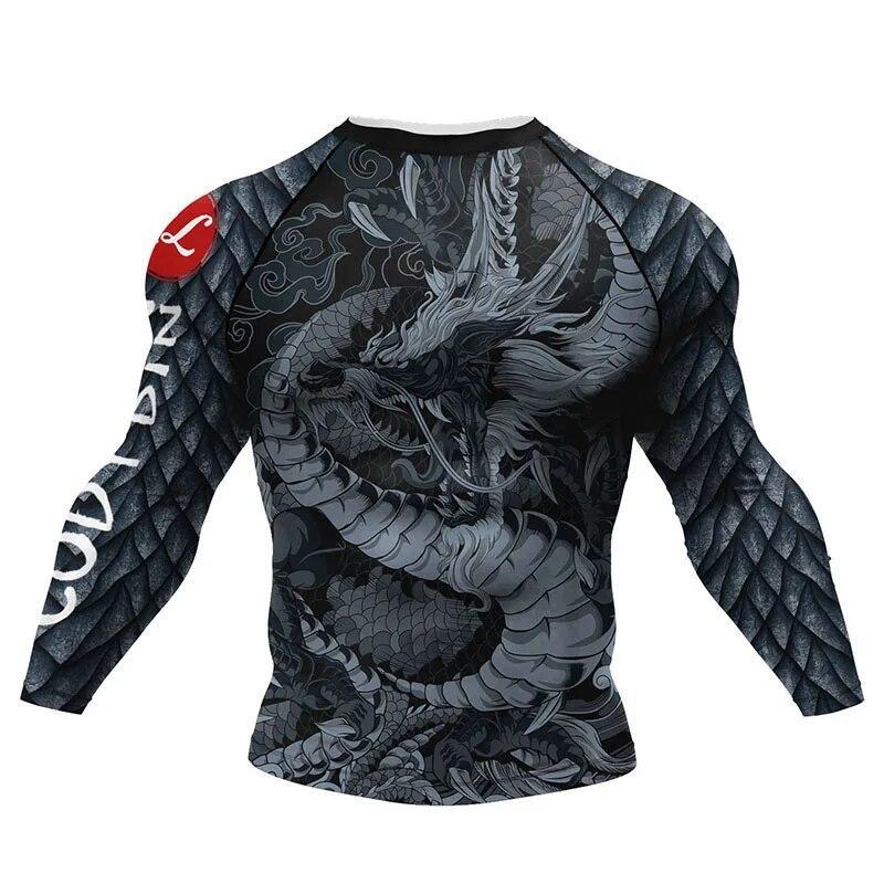 Asian Dragon Print Brazilian Jiu Jitsu BJJ MMA No Gi Compression Rash Guard