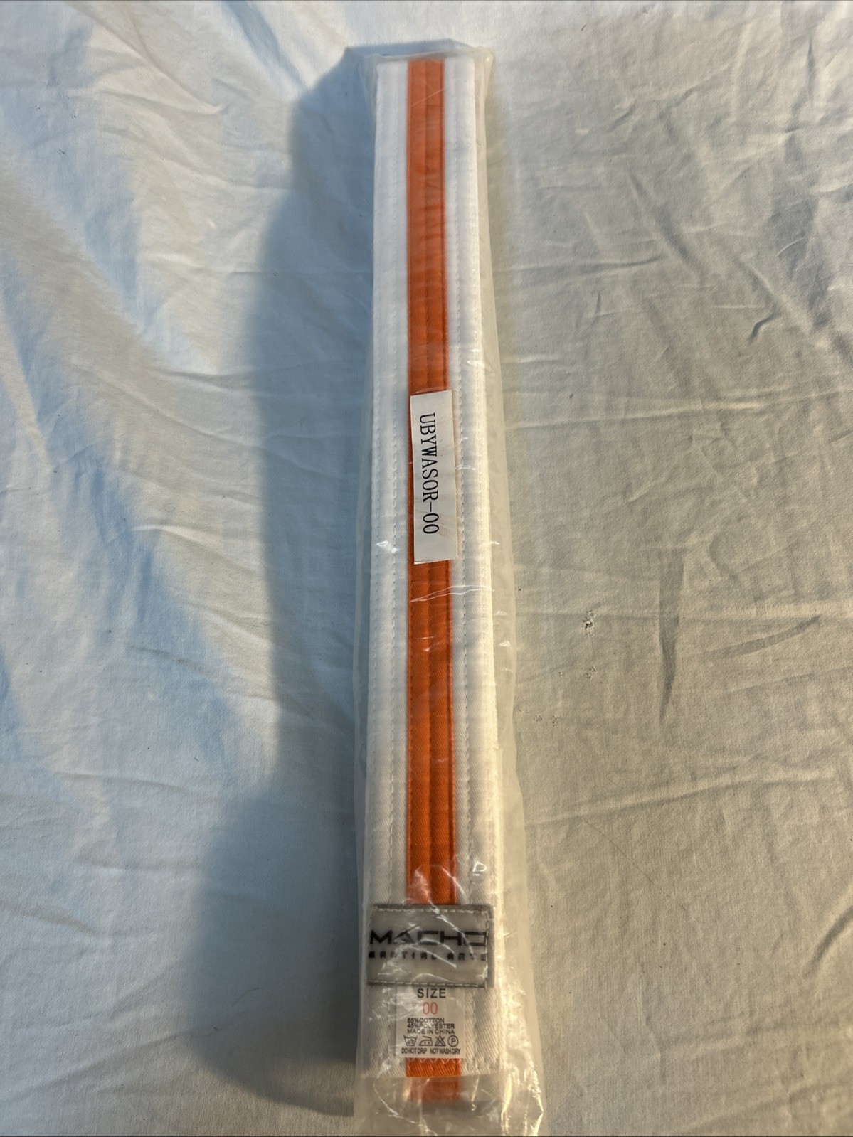Macho Martial Arts 1.75” White With Orange Stripe Belt Size 00
