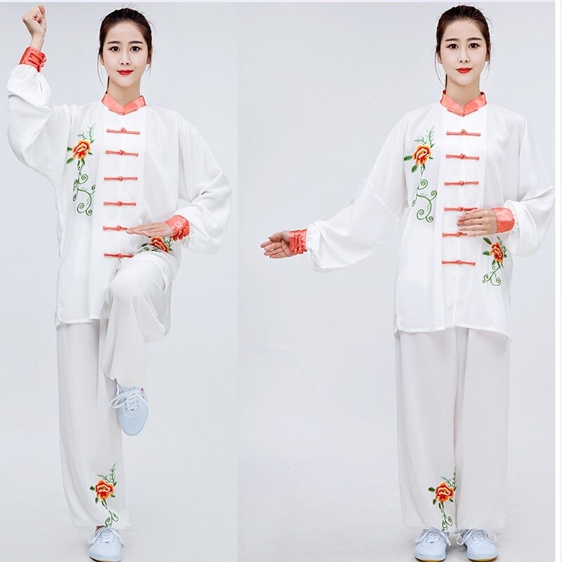 Unisex Outfit Kung Fu Top Pants Tai Chi Embroidered Training Martial Art Ethnic
