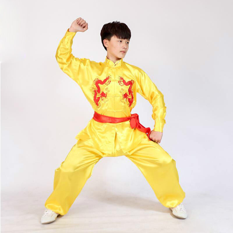 Silk Martial Arts Kung Fu Uniform Tai Chi Suit Wushu Clothes Dragon Embroidery