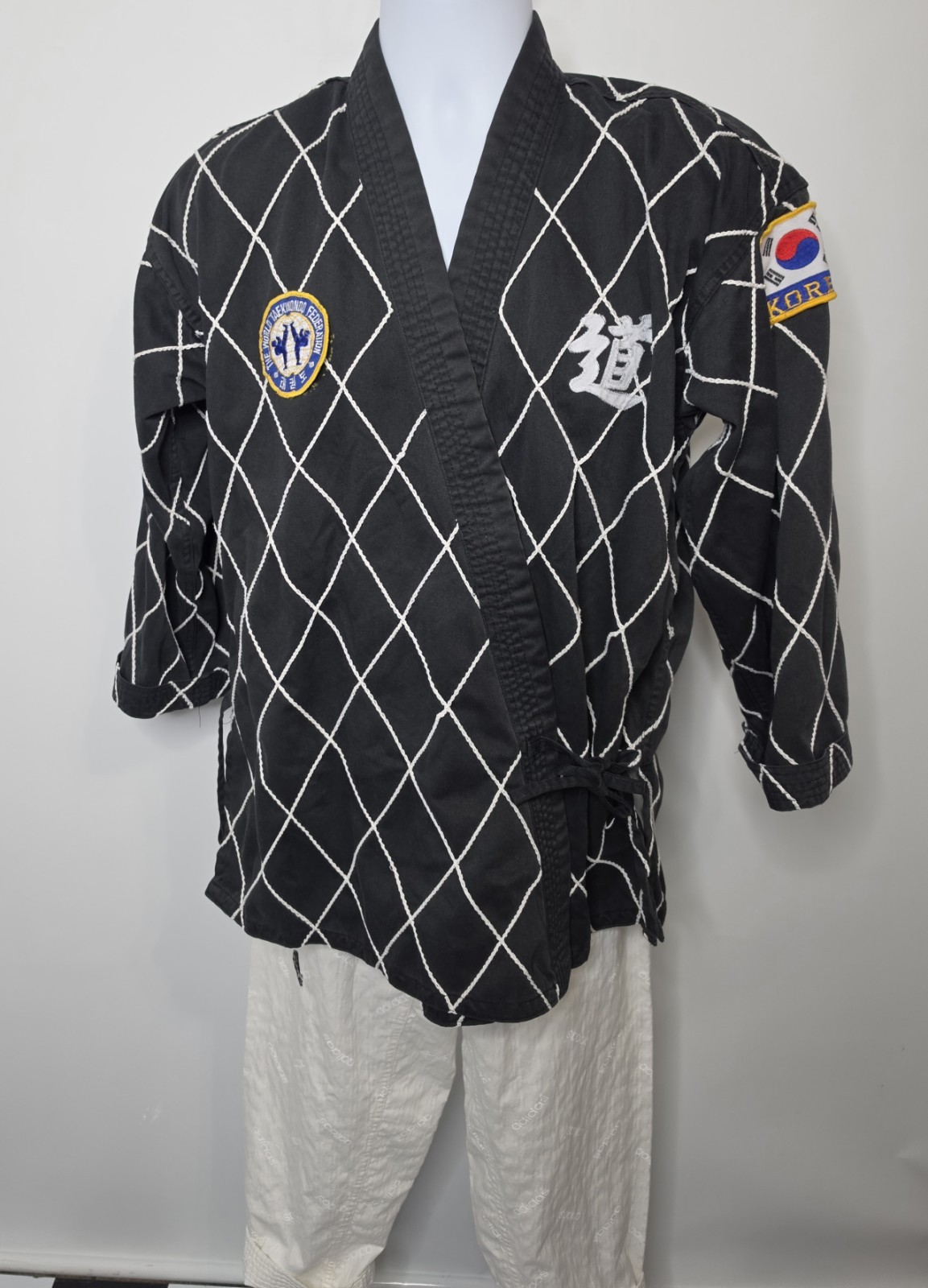 Vintage Taekwondo Jacket Black Belt Korea USA Patches Martial Arts Uniform