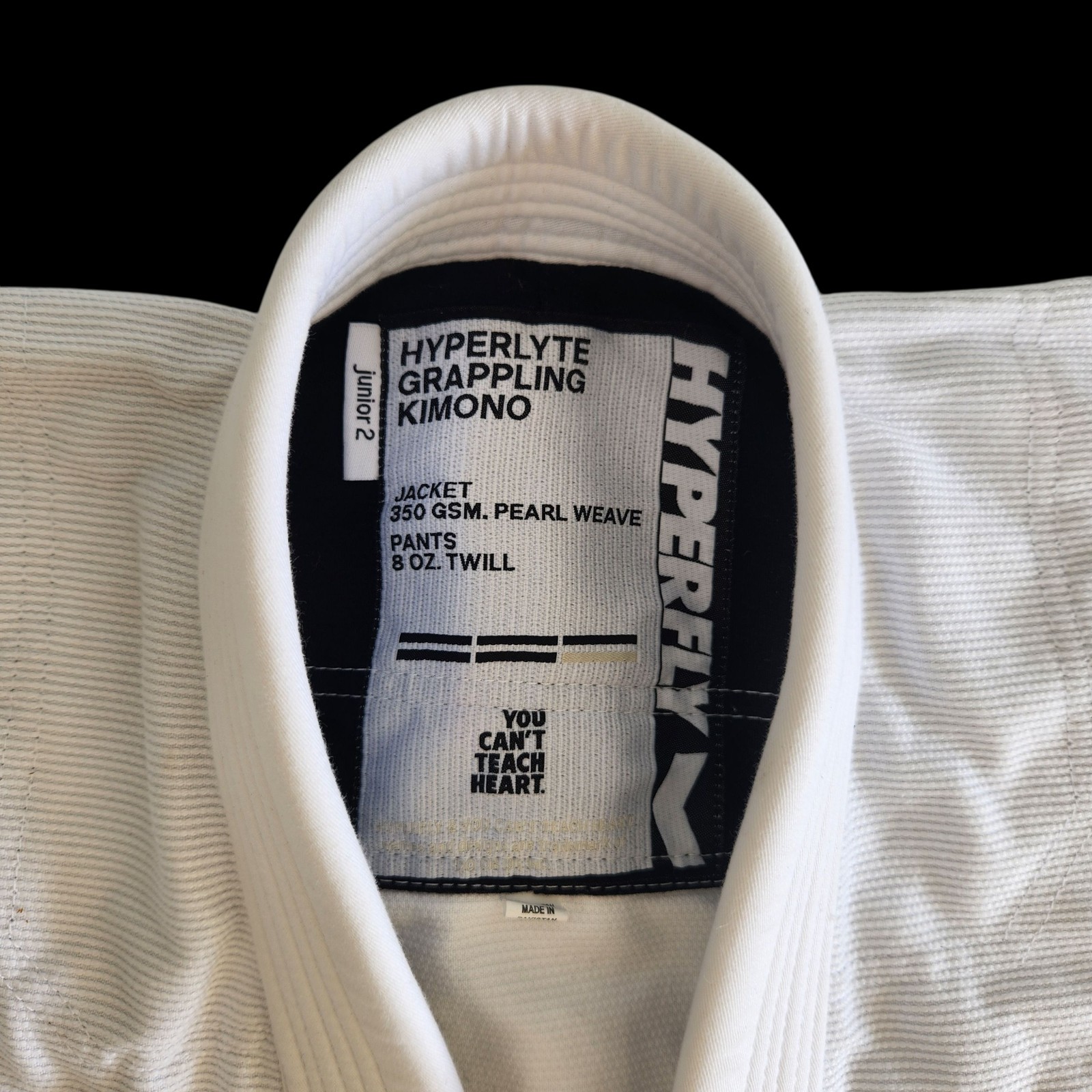 Hyperfly Gi Hyperlyte 350 GSM Pearl Weave Junior Size J2 Kids BJJ Gi Top White