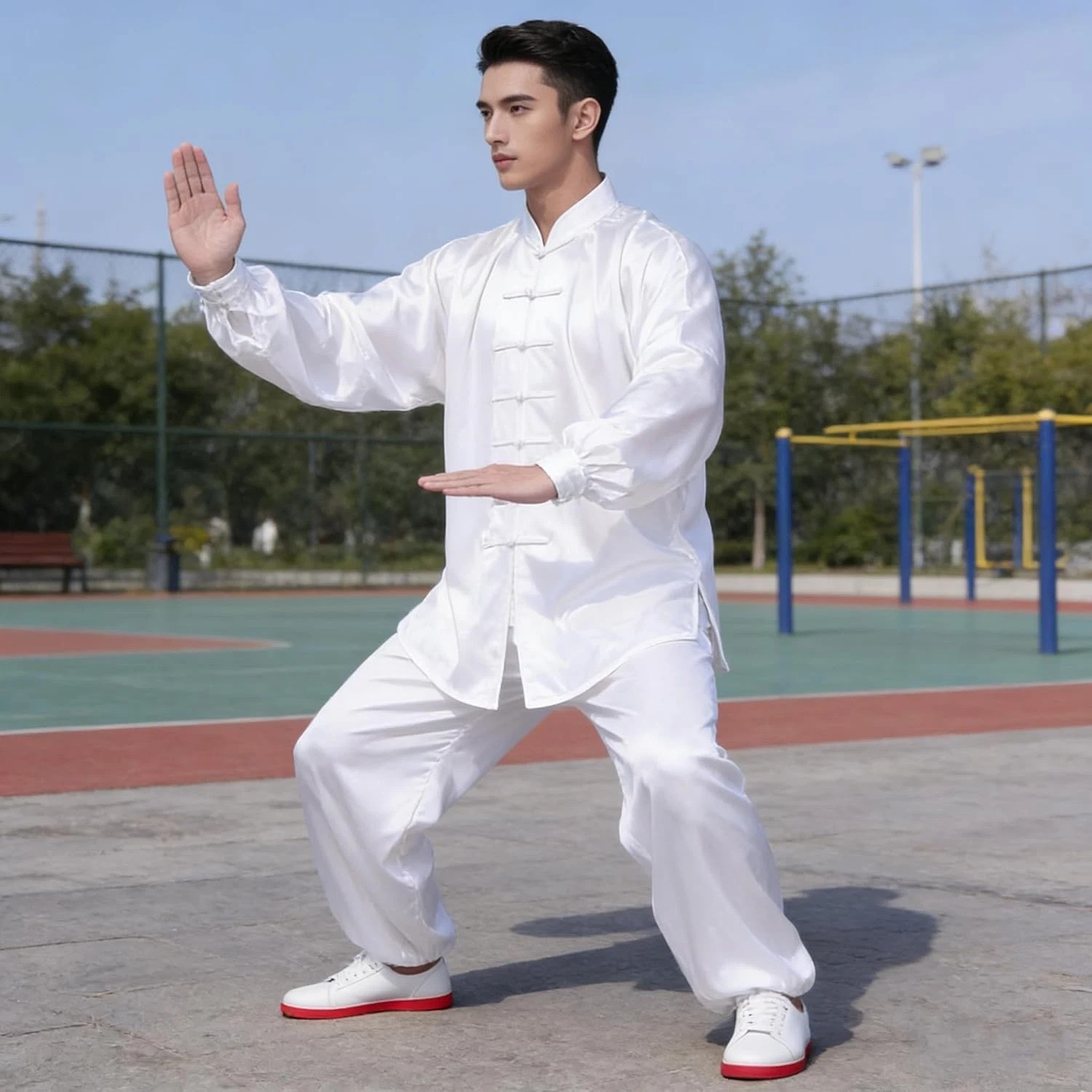 Luxurious Unisex Long Sleeve Tai Chi Uniform Set in Korean Silk – Size XX-Large