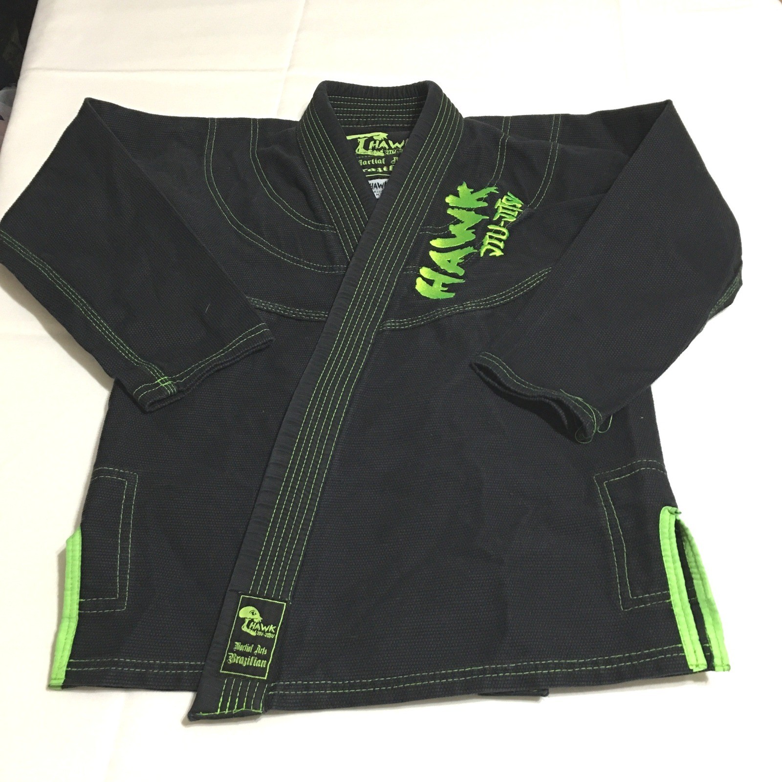 Hawk Jiu-Jitsu BJJ Gi Kids K2 Black Green Stitching Kimono Jacket