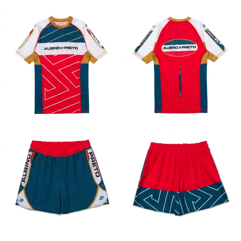 A&P BRG Comp SS RASHGUARD & TRAINING FITTED SHORTS MMA SET BJJ – ALBINO & PRETO