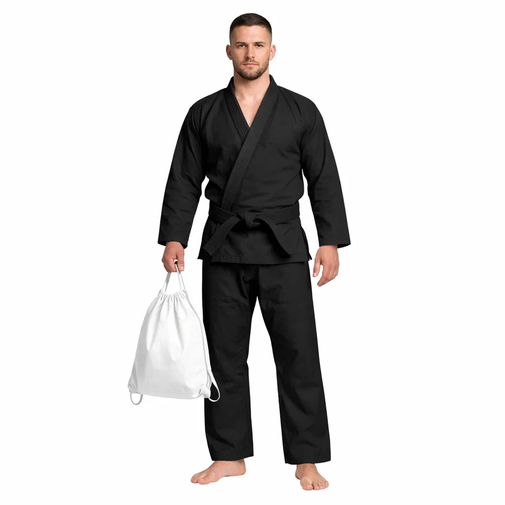 Plain Black BJJ Gi for Men – Free Bag & Belt – Gear for Brazilian Jiu-Jitsu
