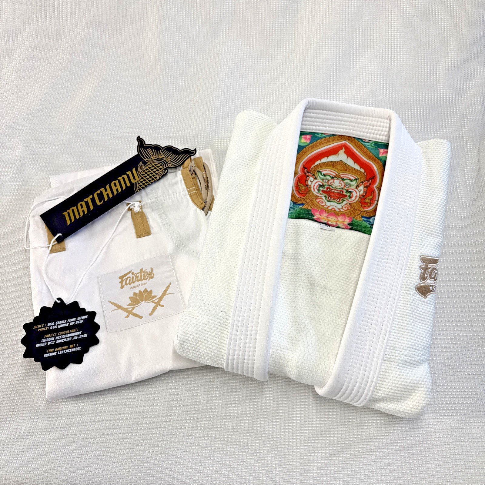 Fairtex BJJ2 Gi Matchanu Jacket Pearl Weave 550g with Pant 245g Rip Stop No Belt