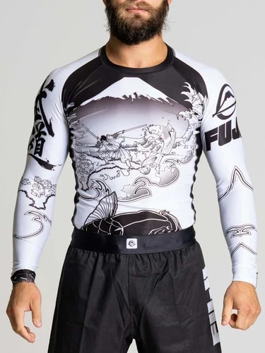 Fuji MMA BJJ Jiu Jitsu Long Sleeve LS Rashguard Rash Guard Sakana White 2XL
